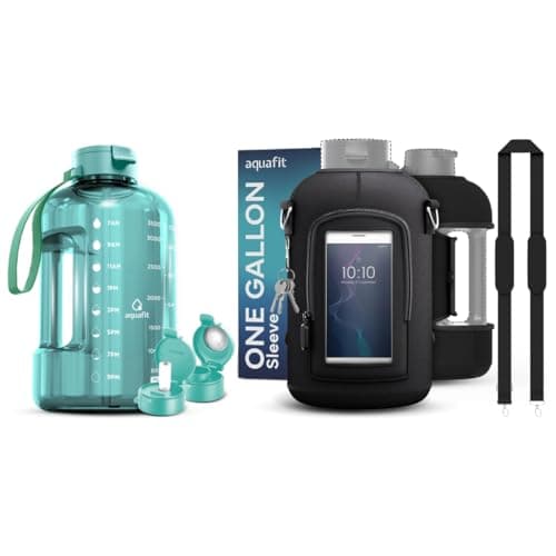 128oz Sports Water Bottle with Time Markers, 2 Lids, Neoprene Sleeve