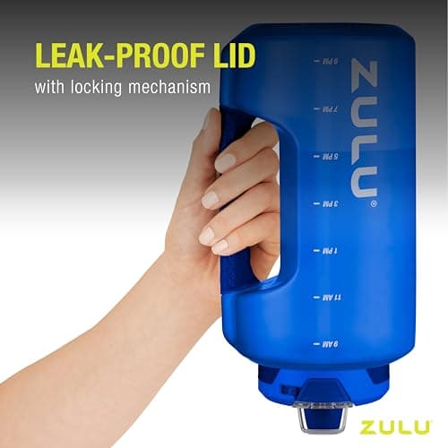 Large ZULU Water Bottle with Time Marker & Handle for All Day Hydration | Locking Leak-Proof Lid | BPA-Free | 64oz, 128oz | Gym, Camping, Workout, Outdoors