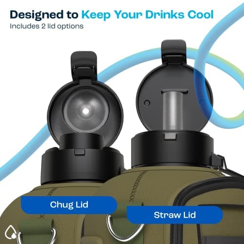 64 oz Water Bottle with Time Marker and Carrying Sleeve - BPA Free Gym Bottle for Exercise (Olive)
