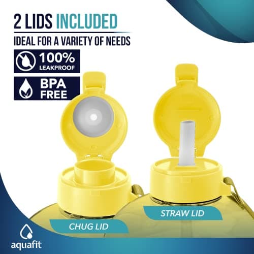 AQUAFIT 2 Pack - 1 Gallon Water Bottle With Time Marker and Neoprene Sleeve