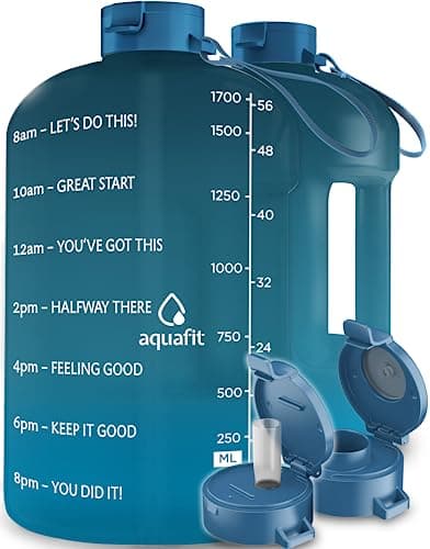 Gym Water Bottle with Time Marker and Straw - 64 oz, BPA Free - Aqua — Nebula