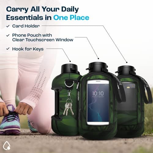 AQUAFIT 64 oz Water Bottle with Time Marker and Carrying Sleeve - BPA Free Gym Bottle
