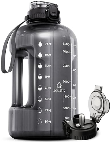 128 oz Water Bottle with Time Marker, BPA Free 1 Gallon Water Bottle for Gym - Gray