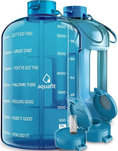 AQUAFIT 1 Gallon Time Marker Water Bottle for Gym - BPA Free Jug with Straw & Handle (Blue) — Aqua2
