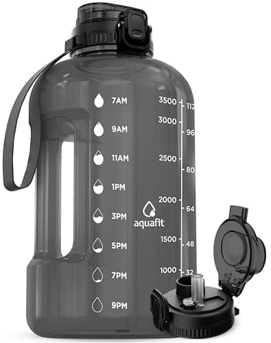 1 Gallon Water Bottle with Time Marker and Straw - BPA Free - Gym Jug for Fitness Enthusiasts (Gray)