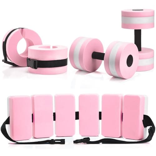 Aquatic Exercise Set with Ankle Swimming Weights, Dumbbells, and Swim Belt — Pink