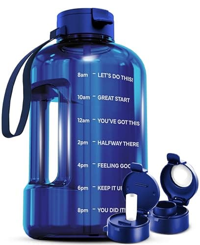 AQUAFIT 1 Gallon Time Marker Water Bottle for Gym - BPA Free Jug with Straw & Handle (Blue) — Blue
