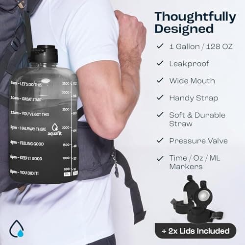 AQUAFIT 1 Gallon Time Marker Water Bottle for Gym - BPA Free Jug with Straw & Handle (Blue)