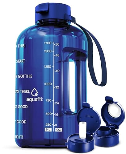 Gym Water Bottle with Time Marker and Straw - 64 oz, BPA Free - Aqua — Blue