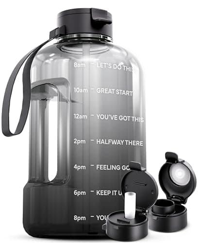 AQUAFIT 1 Gallon Water Bottle with Time Marker and 2 Lids - BPA Free Gym Water Jug