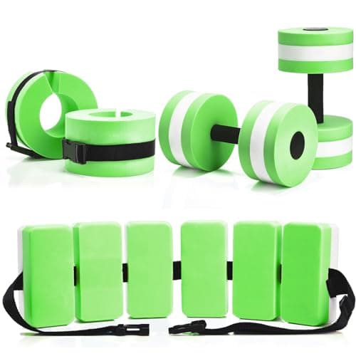 Aquatic Exercise Set with Ankle Swimming Weights, Dumbbells, and Swim Belt — Green