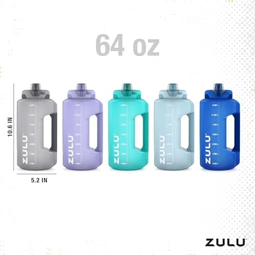 Large ZULU Water Bottle with Time Marker & Handle for All Day Hydration | Locking Leak-Proof Lid | BPA-Free | 64oz, 128oz | Gym, Camping, Workout, Outdoors