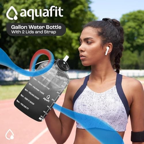 AQUAFIT 1 Gallon Time Marker Water Bottle for Gym - BPA Free Jug with Straw & Handle (Blue)