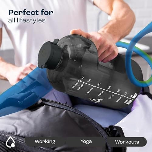 64 oz Gray Water Bottle with Time Marker - BPA Free Big Bottle with Straw - Gym Bottle with Handle - Gallon Water Jug (64 Ounces)