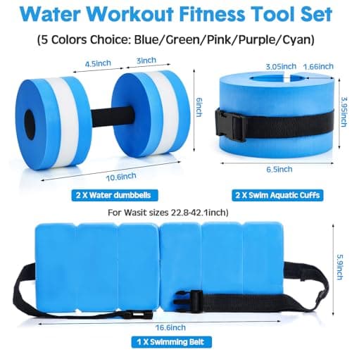 Aquatic Exercise Set with Ankle Swimming Weights, Dumbbells, and Swim Belt