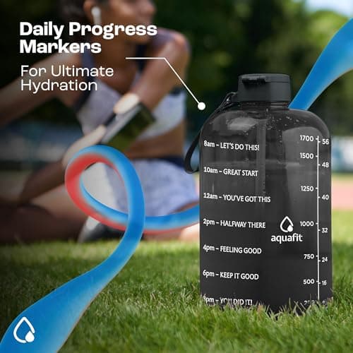 Gym Water Bottle with Time Marker and Straw - 64 oz, BPA Free - Aqua