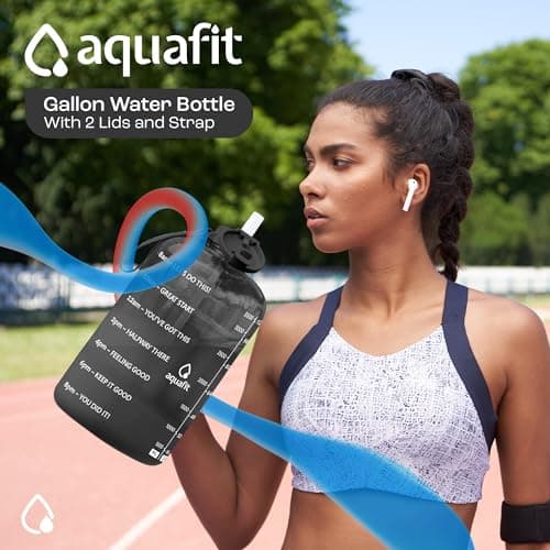 AQUAFIT 2 Pack - 1 Gallon Water Bottle With Time Marker and Neoprene Sleeve