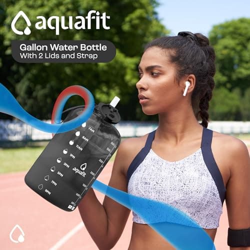 AQUAFIT 2 Pack - 1 Gallon Water Bottle With Time Marker and Straw - BPA Free Gym Jug