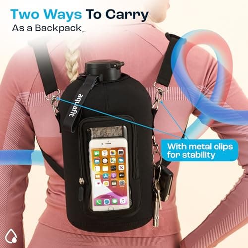 AQUAFIT 2 Pack - 1 Gallon Water Bottle With Time Marker and Neoprene Sleeve