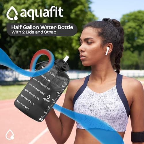 Gym Water Bottle with Time Marker and Straw - 64 oz, BPA Free - Aqua