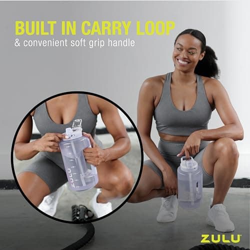 Large ZULU Water Bottle with Time Marker & Handle for All Day Hydration | Locking Leak-Proof Lid | BPA-Free | 64oz, 128oz | Gym, Camping, Workout, Outdoors
