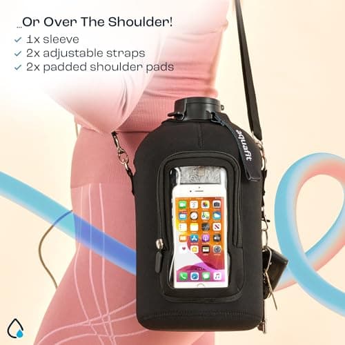 AQUAFIT 2 Pack - 1 Gallon Water Bottle With Time Marker and Neoprene Sleeve