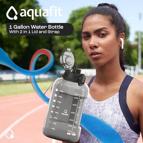 128 oz Water Bottle with Time Marker, BPA Free 1 Gallon Water Bottle for Gym - Gray