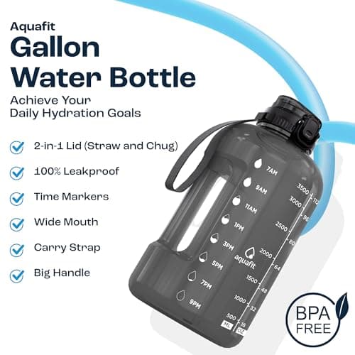 1 Gallon Water Bottle with Time Marker and Straw - BPA Free - Gym Jug for Fitness Enthusiasts (Gray)