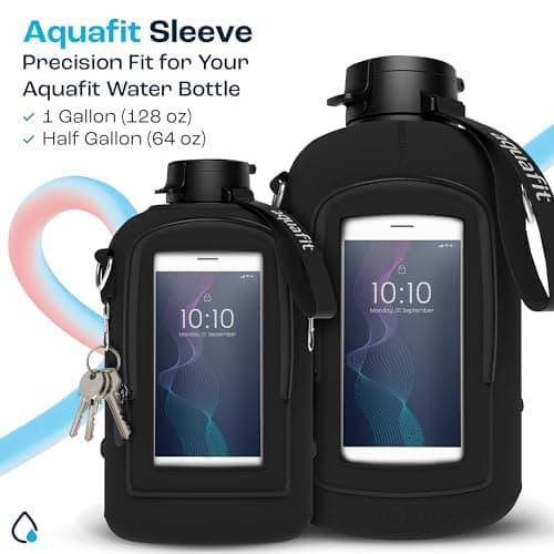AQUAFIT 2 Pack - 1 Gallon Water Bottle With Time Marker and Neoprene Sleeve