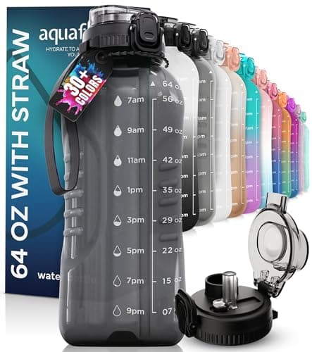 64 oz Water Bottle with Time Marker and Straw - BPA Free Big Water Bottle for Gym - Gray