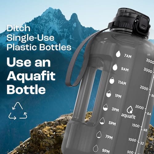 1 Gallon Water Bottle with Time Marker and Straw - BPA Free - Gym Jug for Fitness Enthusiasts (Gray)