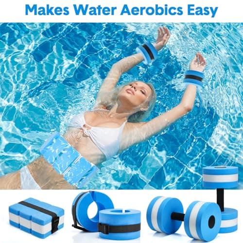 Aquatic Exercise Set with Ankle Swimming Weights, Dumbbells, and Swim Belt