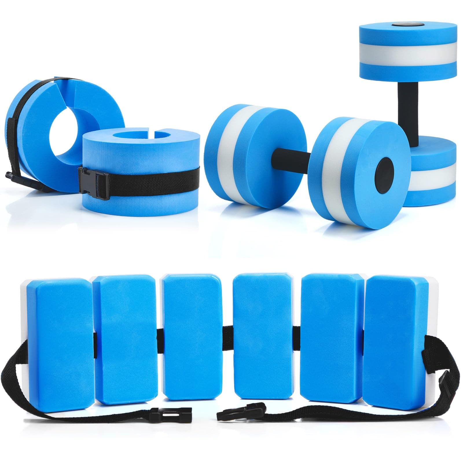 Aquatic Exercise Set with Ankle Swimming Weights, Dumbbells, and Swim Belt