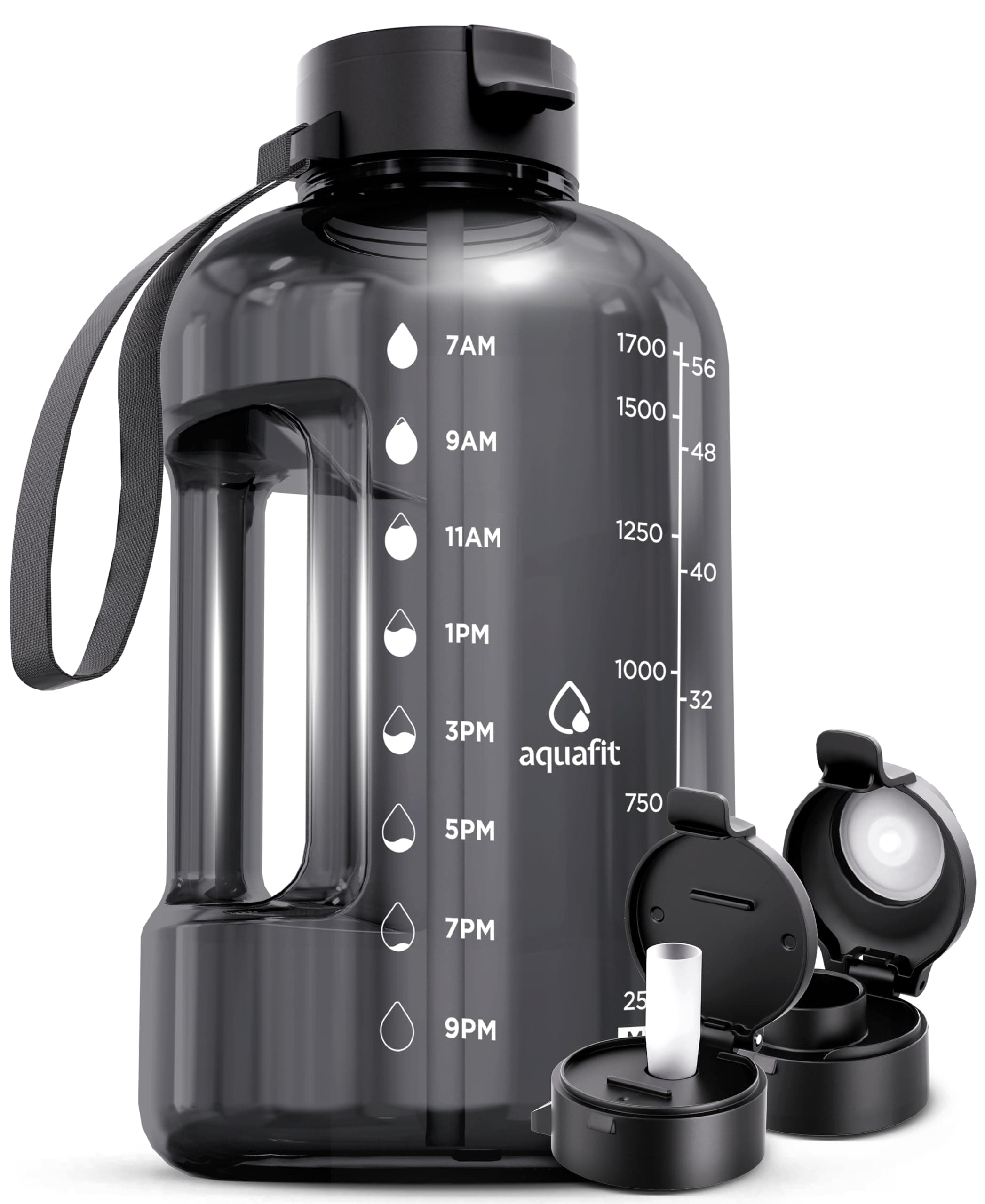 64 oz Water Bottle with Time Marker and Straw - BPA Free for Gym and Fitness