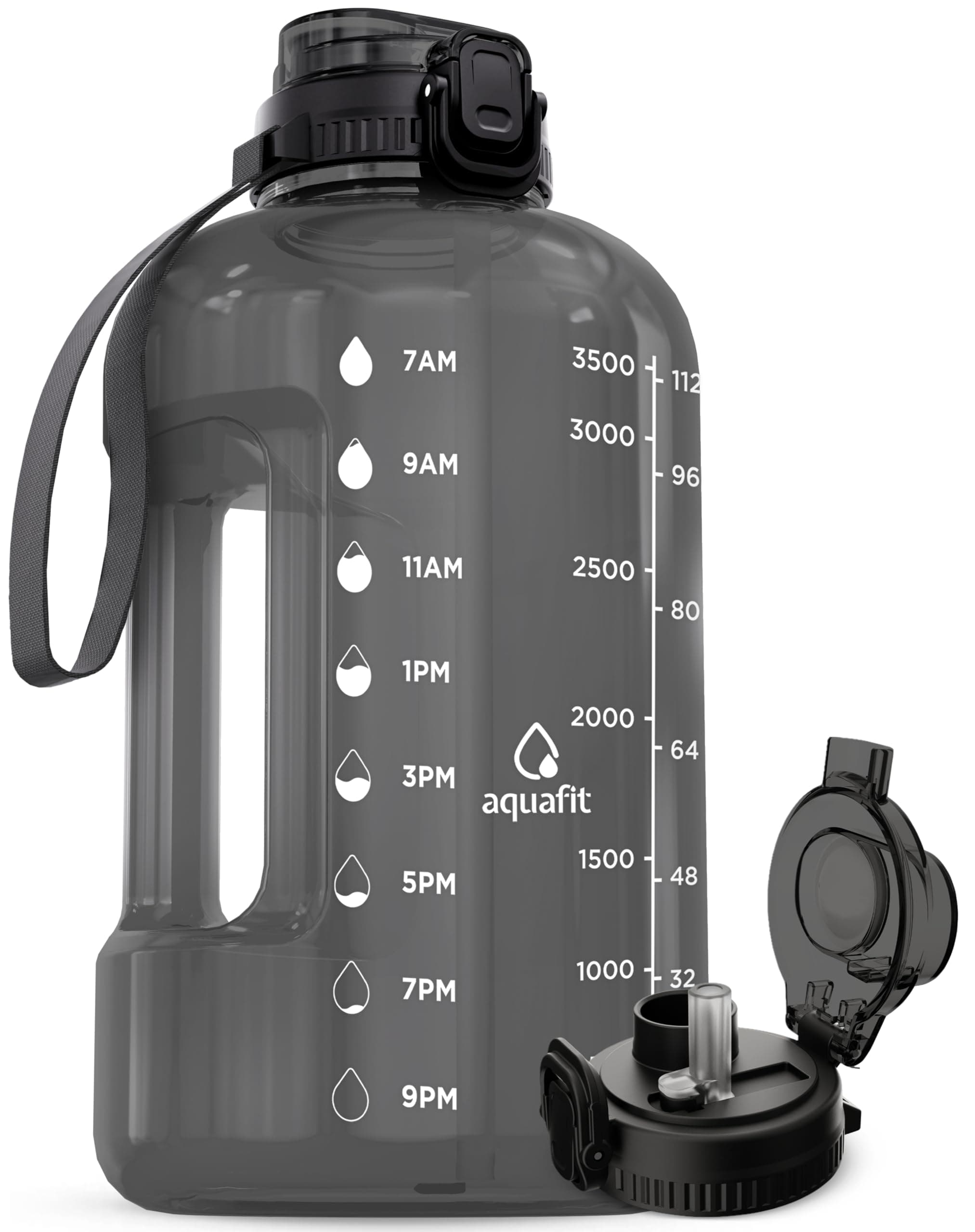 1 Gallon Water Bottle with Time Marker and Straw - BPA Free - Gym Jug for Fitness Enthusiasts (Gray)