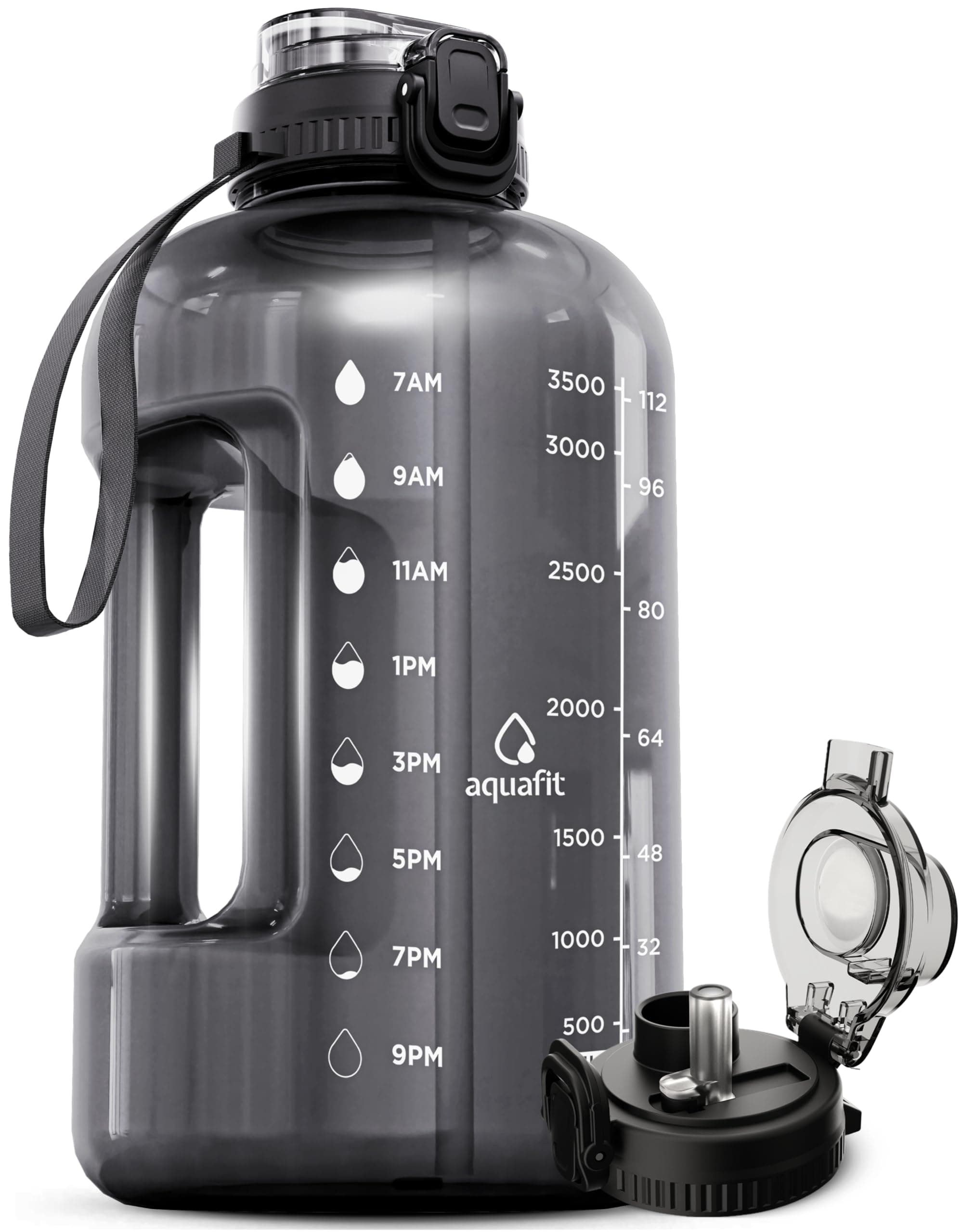 128 oz Water Bottle with Time Marker, BPA Free 1 Gallon Water Bottle for Gym - Gray